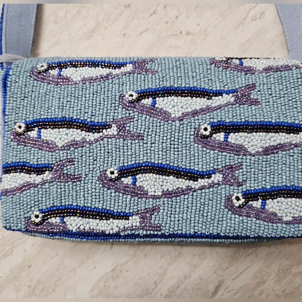 NWT Viral Handcrafted in India Sardine 🐟 Fish Beaded Shoulder Bag - Picture 3 of 8